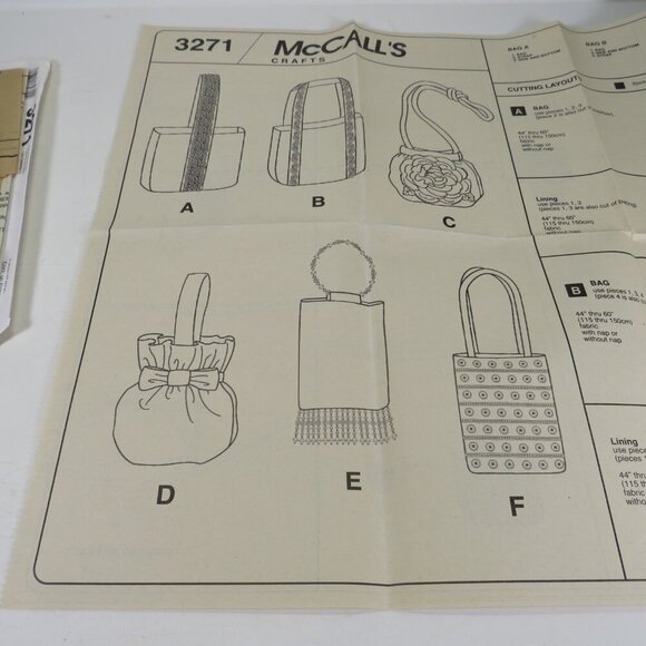 McCalls 3271 Sewing Pattern Purses/Bags 6 styles UNCUT - Picture 3 of 5